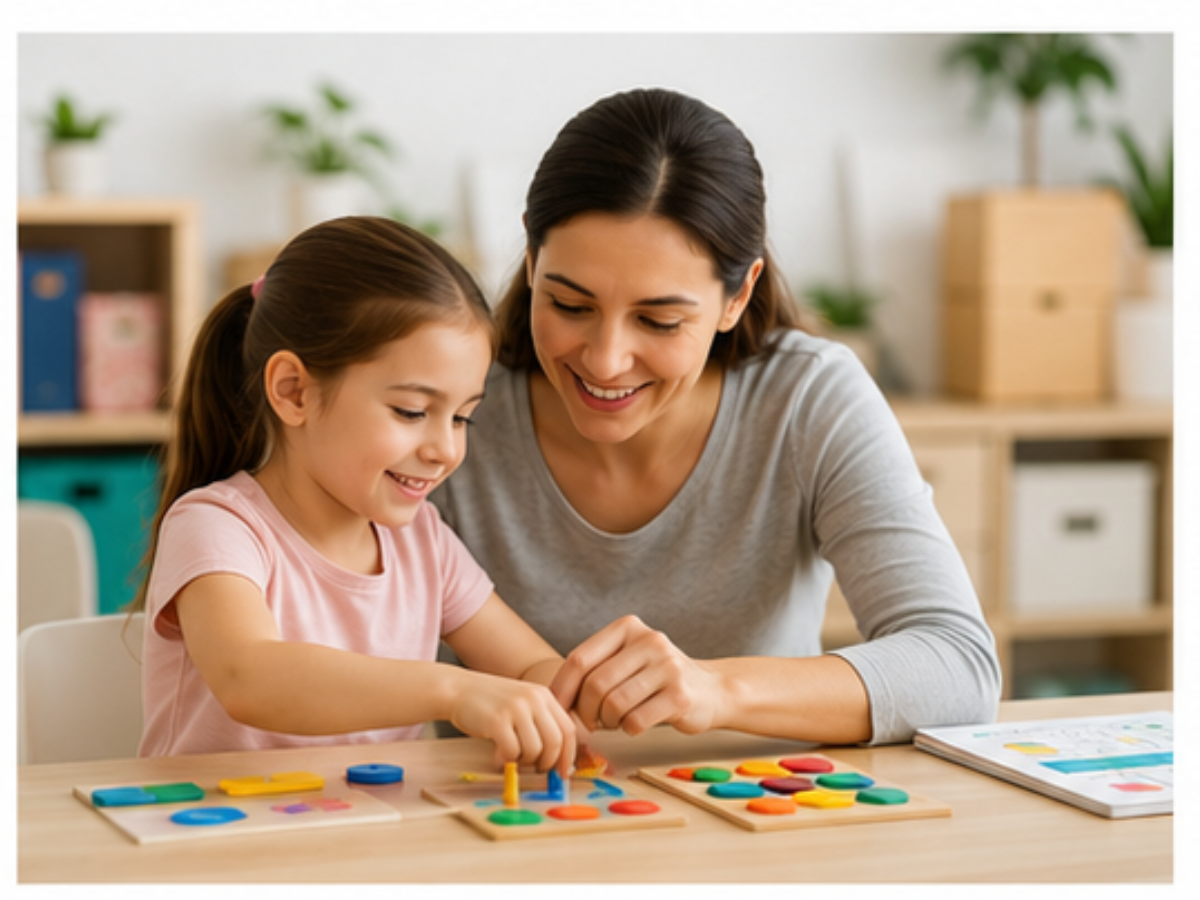 Child doing therapy activity with parent at home