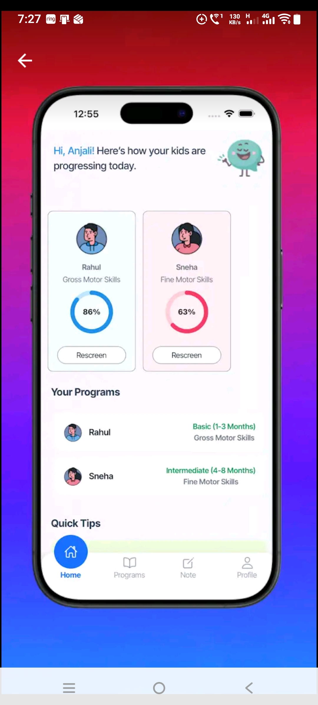 Locus Therapy app home dashboard